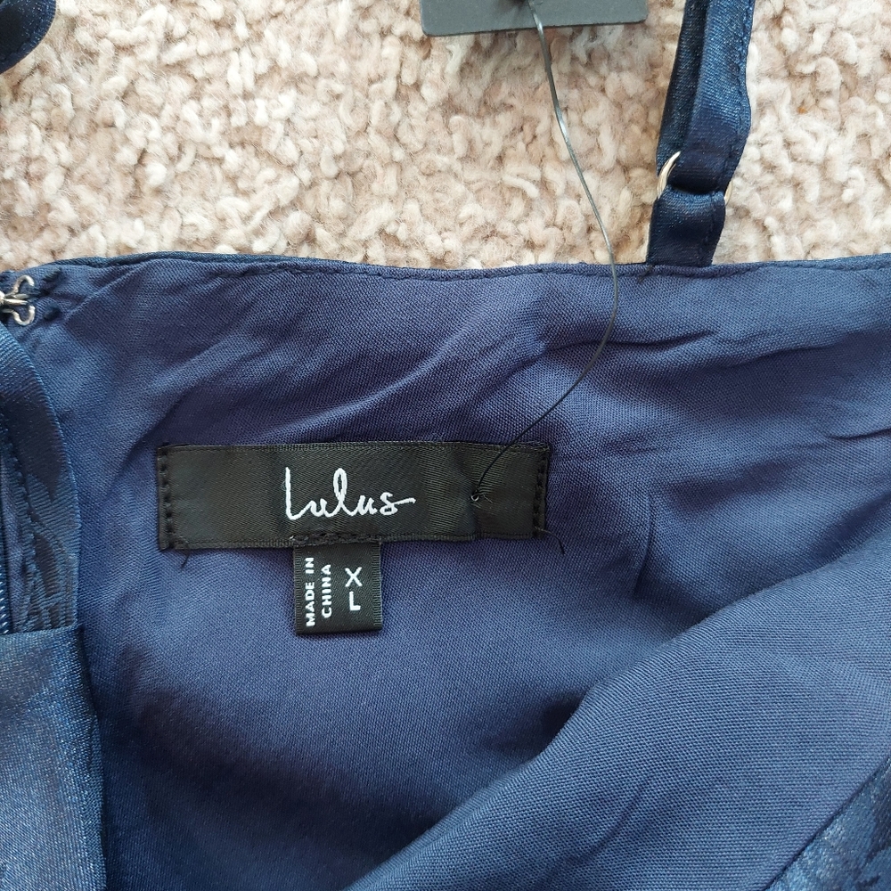 Lulus Close to Your Heart Blue Satin Jacquard Cowl Slip Dress Size XL NWT - Picture 8 of 10